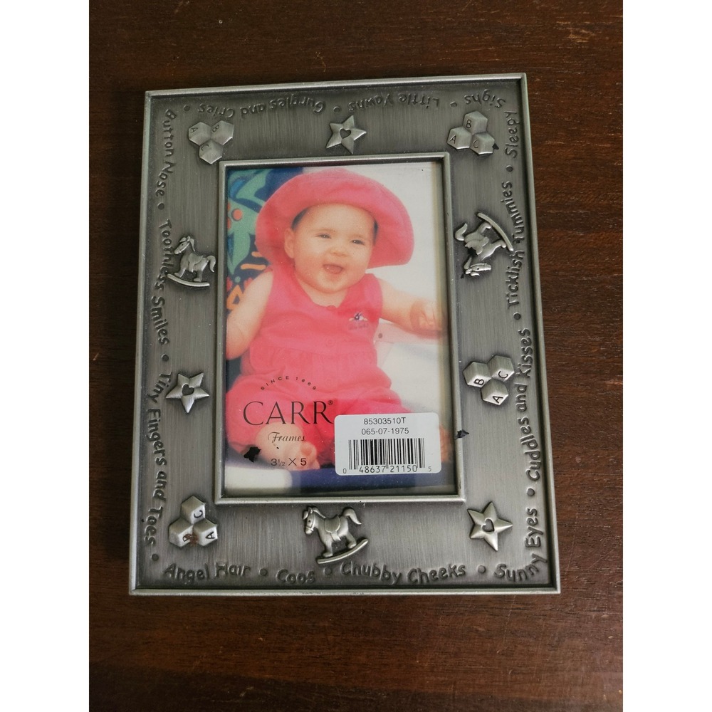 Carr Photo Frame Baby 3.5x5 Silver Pewter Embossed Rocking Horse Blocks
